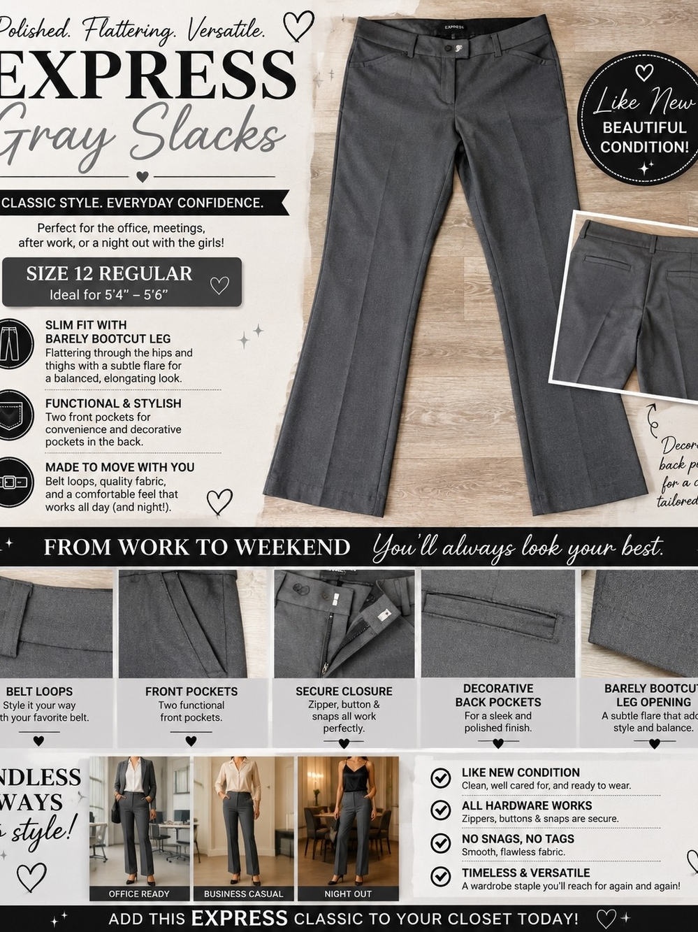 Express Men’s Gray Slacks - Classic Office Trousers
